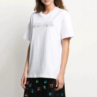 [미우미우]Miumiu 2020 Ladies Cotton Short Sleeved Tshirt - 미우미우 2020 여성 코튼 반팔티 Miu0179x.Size(s - l).화이트