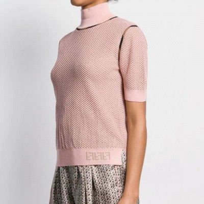 [펜디]Fendi 2020 Womens Logo Turtle-neck Tencel Short Sleeved Sweaters - 펜디 2020 남성 로고 터틀넥 텐슬 반팔 스웨터 Fen0656x.Size(s - l).인디언핑크