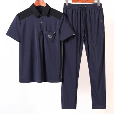 [프라다]Prada 2020 Mens Casual Logo Training Short Sleeved Clothes&Pants - 프라다 2020 남성 캐쥬얼 로고 코튼 반팔 트레이닝복&팬츠 Pra01036x.Size(m - 3xl).네이비