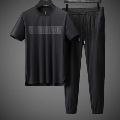 [제냐]Ermenegildo Zegna 2020 Mens Logo Training Short Sleeved Clothes&Pants - 에르메네질도 제냐 2020 남성 로고 코튼 반팔 트레이닝복&팬츠 Zeg0181x.Size(m - 3xl).블랙