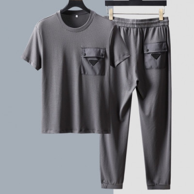 [프라다]Prada 2020 Mens Casual Logo Training Short Sleeved Clothes&Pants - 프라다 2020 남성 캐쥬얼 로고 코튼 반팔 트레이닝복&팬츠 Pra01049x.Size(m - 3xl).다크그레이