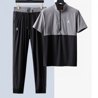 [제냐]Ermenegildo Zegna 2020 Mens Logo Training Short Sleeved Clothes&Pants - 에르메네질도 제냐 2020 남성 로고 코튼 반팔 트레이닝복&팬츠 Zeg0188x.Size(m - 3xl).블랙
