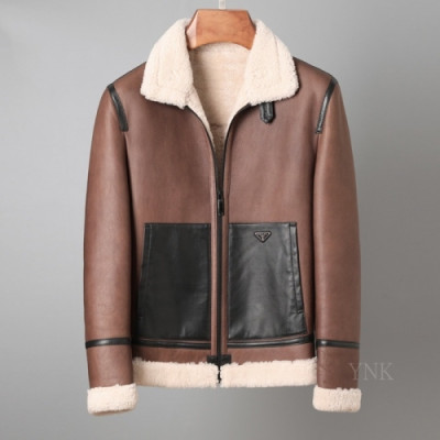 [프라다]Prada 2020 Mens Logo Casual Leather Jackets - 프라다 2020 남성 로고 캐쥬얼 가죽 자켓 Pra01231x.Size(m - 3xl).브라운