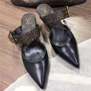 Louis Vuitton 2021 Women's Leather High Heel Slipper - 루이비통 2021 여성용 레더 하이힐 슬리퍼 ,Size(225-250),LOUS1586,블랙