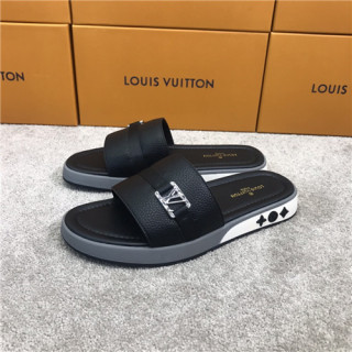 Louis Vuitton 2021 Men's Leather Slipper,LOUS2037 - 루이비통 2021 남성용 레더 슬리퍼,Size(240-270),블랙