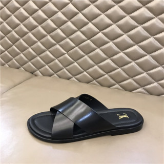 Louis Vuitton 2021 Men's Leather Slipper,LOUS2049 - 루이비통 2021 남성용 레더 슬리퍼,Size(240-270),블랙