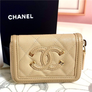 Chanel 2021 Women's Leather Card Purse,11cm,CHAW0130 - 샤넬 2021 여성용 레더 카드퍼스,11cm,베이지