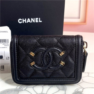 Chanel 2021 Women's Leather Card Purse,11cm,CHAW0132 - 샤넬 2021 여성용 레더 카드퍼스,11cm,블랙