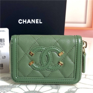Chanel 2021 Women's Leather Card Purse,11cm,CHAW0133 - 샤넬 2021 여성용 레더 카드퍼스,11cm,그린