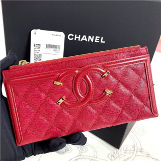 Chanel 2021 Women's Leather Wallet,19cm,CHAW0137 - 샤넬 2021 여성용 레더 장지갑,19cm,레드