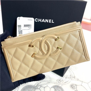 Chanel 2021 Women's Leather Wallet,19cm,CHAW0138 - 샤넬 2021 여성용 레더 장지갑,19cm,베이지