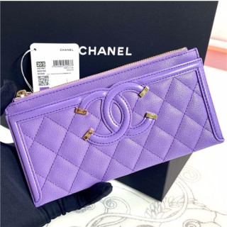 Chanel 2021 Women's Leather Wallet,19cm,CHAW0139 - 샤넬 2021 여성용 레더 장지갑,19cm,퍼플