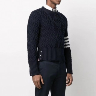 Thom Browne  Unisex Strap Crew-neck Wool Sweaters Navy - 톰브라운  남/녀 스트랩 크루넥 울 스웨터 Thom01524x Size(1 - 4) 네이비