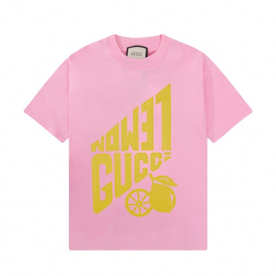 구찌 남/녀 크루넥 핑크 반팔티 - Unisex Pink Tshirts - guc04812x