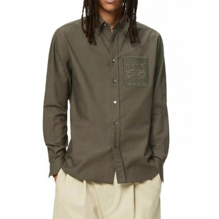 로에베 남자 클래식 카키 셔츠 - Loewe Mens Khaki Tshirts - loe0655x