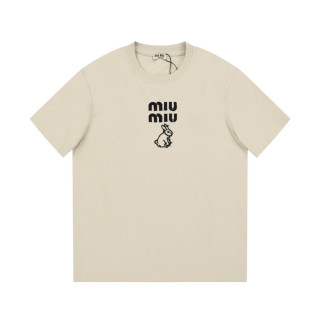미우미우 여성 크루넥 베이지 반팔티 - Miumiu Ladys Beige short sleeved T-shirts - miu0293x