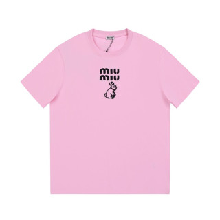 미우미우 여성 크루넥 핑크 반팔티 - Miumiu Ladys Pink short sleeved T-shirts - miu0295x