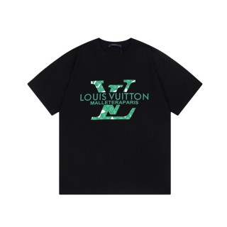 루이비통 남성 블랙 크루넥 반팔티 - Louis vuitton Mens Black Short sleeved T-shirts - lv378x