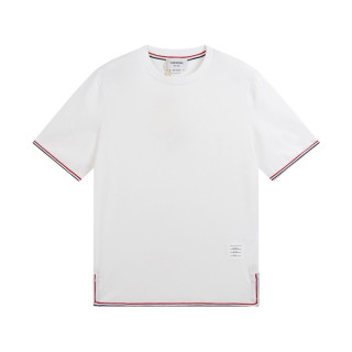 톰브라운 남성 크루넥 화이트 반팔티 - Thom Browne Mens White Tshirts - th45x