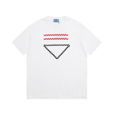 프라다 남성 크루넥 화이트 반팔티 - Prada Mens White Short sleeved Tshirts - pr528x