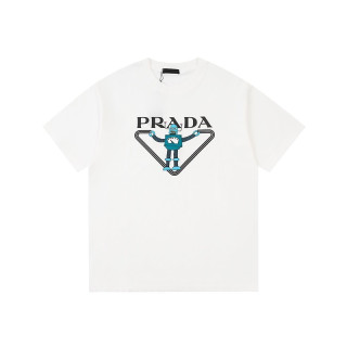 프라다 남성 크루넥 화이트 반팔티 - Prada Mens White Short sleeved Tshirts - pr626x