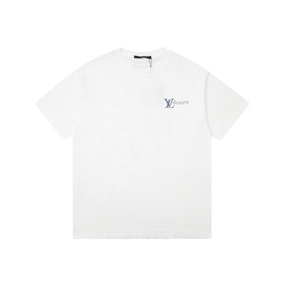 루이비통 남성 크루넥 화이트 반팔티 - Louis vuitton Mens White Short sleeved Tshirts - lv1615x