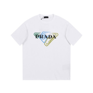 프라다 남성 크루넥 화이트 반팔티 - Prada Mens White Short sleeved Tshirts - pr636x