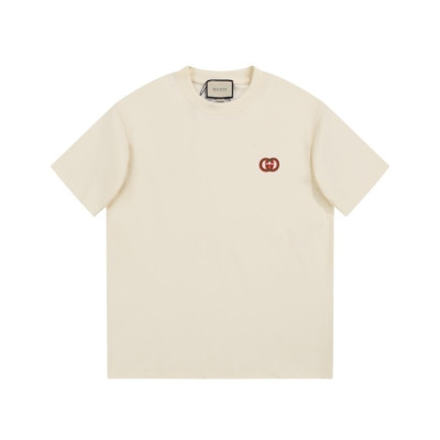 구찌 남/녀 아이보리 크루넥 반팔티 - Gucci Unisex Ivory Short sleeved Tshirts - gu916x