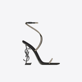 크레이프 여성 새틴 라인스톤 실버 힐 OPYUM 샌들 【매장-300만원대】 - Saint Laurent  Womens Black High-heels - ysl429x