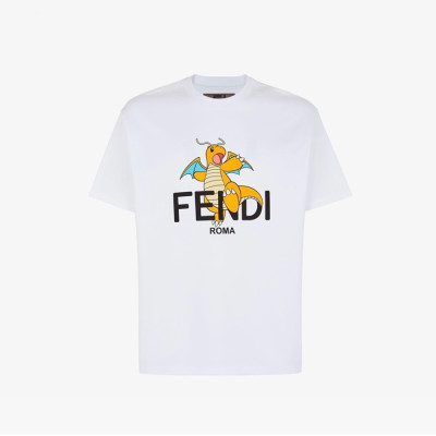 펜디 남성 화이트 크루넥 반팔티 - Fendi Mens White Short sleeved Tshirts - fec191x