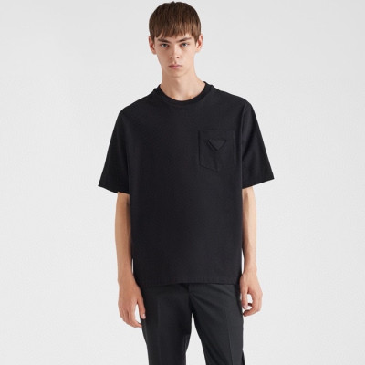 프라다 남성 크루넥 블랙 반팔티 - Prada Mens Black Short sleeved Tshirts - prc200x