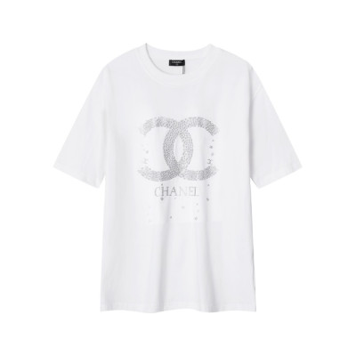 샤넬 남/녀 cc 화이트 반팔티 - Chanel Unisex White Tshirts - chc339x