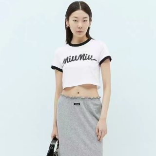 미우미우 여성 크루넥 반팔티 - Miumiu Ladys Basic Tshirts - muc236x