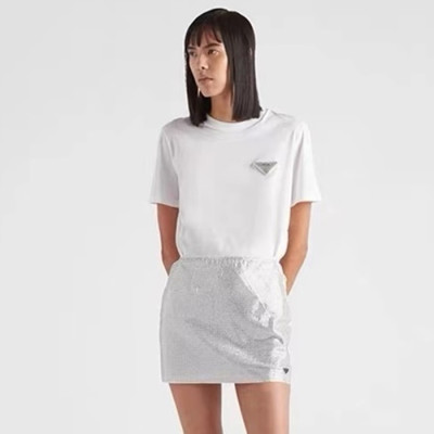 프라다 여성 화이트 크루넥 반팔티 - Prada Women White Tshirts - prc334x
