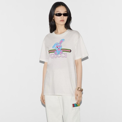 구찌 여성 화이트 티셔츠 - Gucci Unisex White Tshirts - guc343x