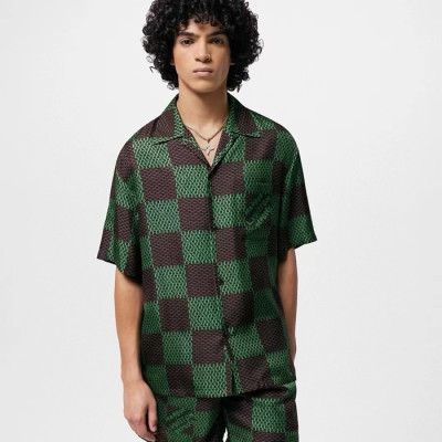 루이비통 남성 그린 반팔 셔츠 - Louis vuitton Mens Green Shirts - lvc329x