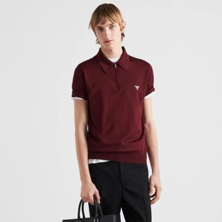 프라다 남성 버건디 반팔티 - Prada Mens Burgundy Polo Tshirts - prc351x