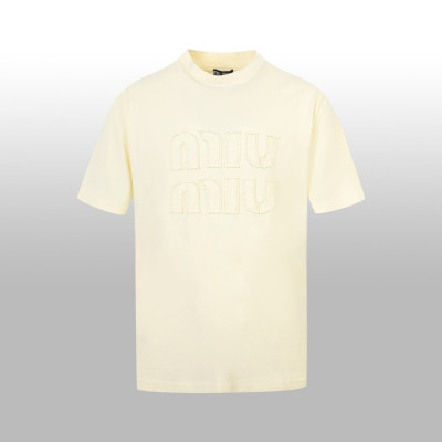 미우미우 남/녀 아이보리 반팔 셔츠 - Miumiu Unisex Ivory Tshirts - mic420x