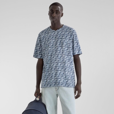 펜디 남성 블루 반팔 티셔츠 - Fendi Mens Blue Tshirts - fec455x