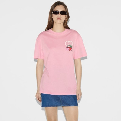 구찌 여성 핑크 티셔츠 - Gucci Womens Pink Tshirts - guc630x
