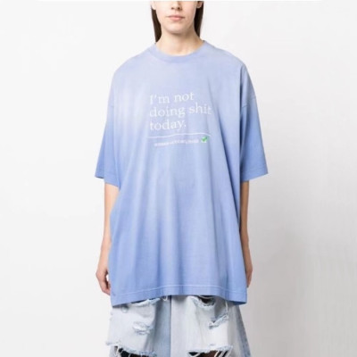 베트멍 남/녀 블루 반팔 티셔츠 - Vetements Unisex Blue Tshirts - vec661x